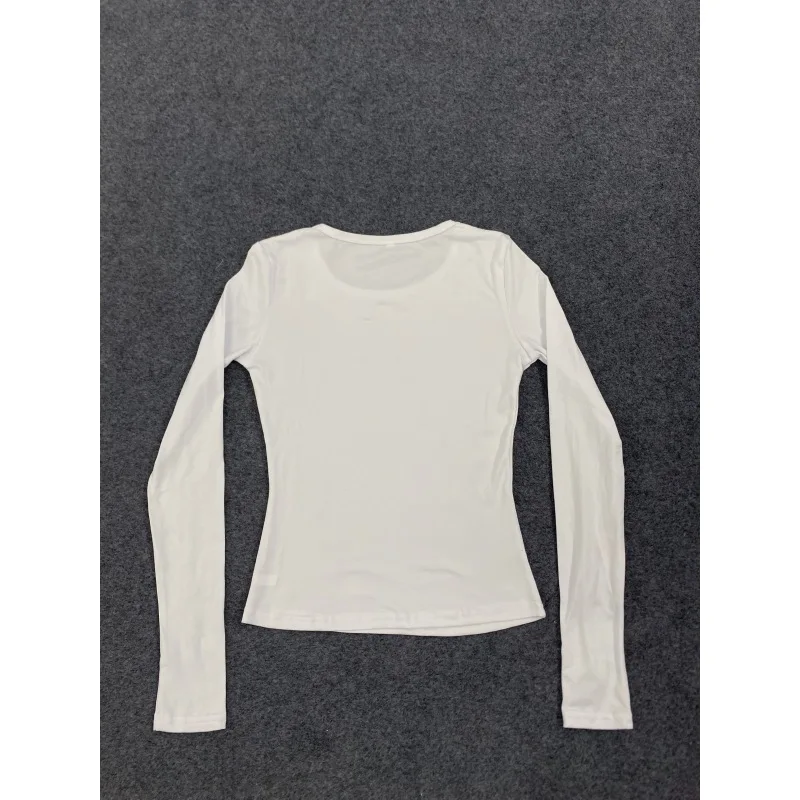 European and American cross border New Autumn Winter Women Crew Neck Girl Print Slim Fit Solid Versatile Long Sleeve T Shirt