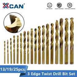 XCAN Twist Drill Bit 13 19 25pcs 3 Edge HSS M42 Gun Drill Bit for Stainless Steel Metal Cobalt Coated Metal Hole Drilling Tool