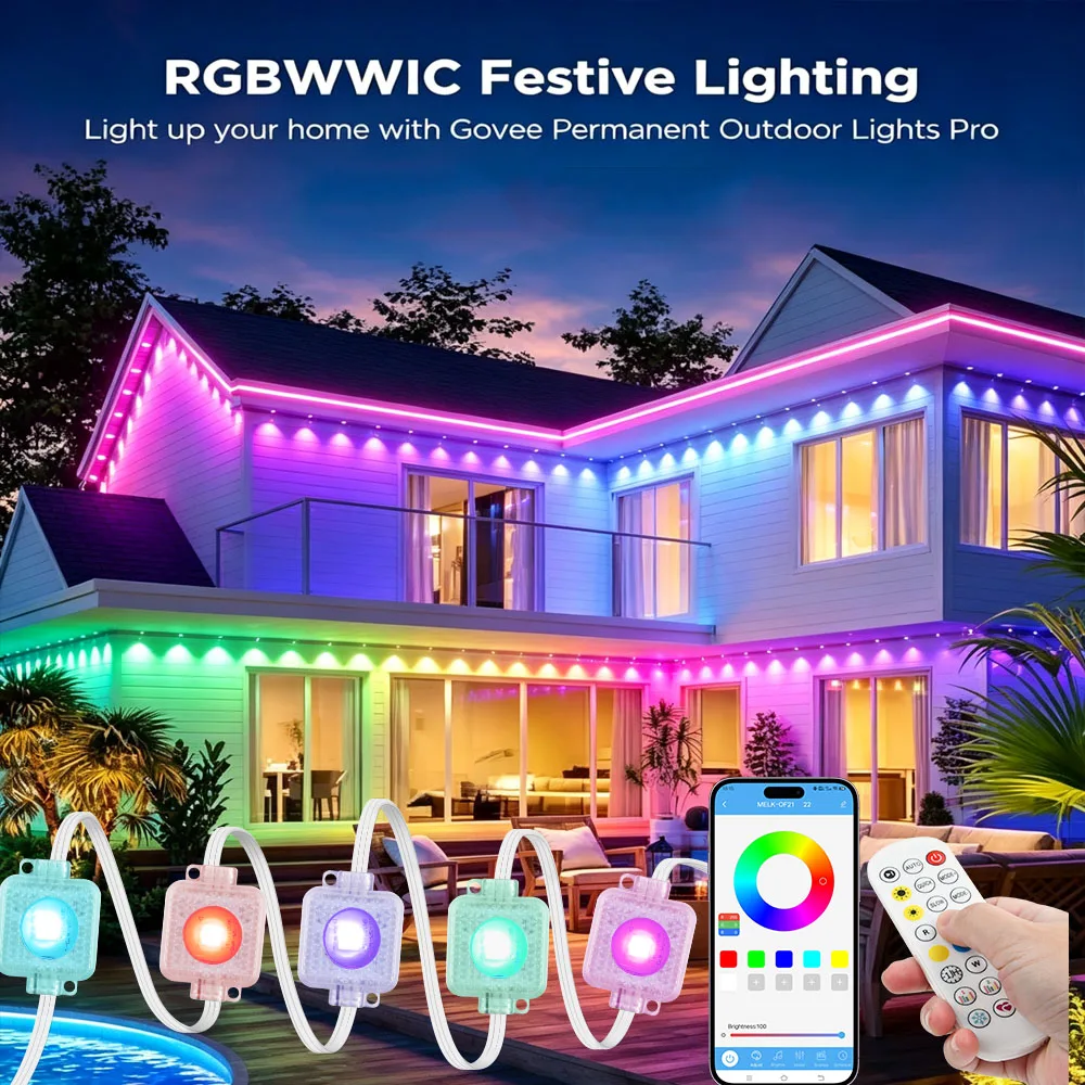Outdoor Rgb Lights String Waterproof Smart Led Warm Lighting Eaves Lights With App/Remote Control For Christmas And All Holiday Decor