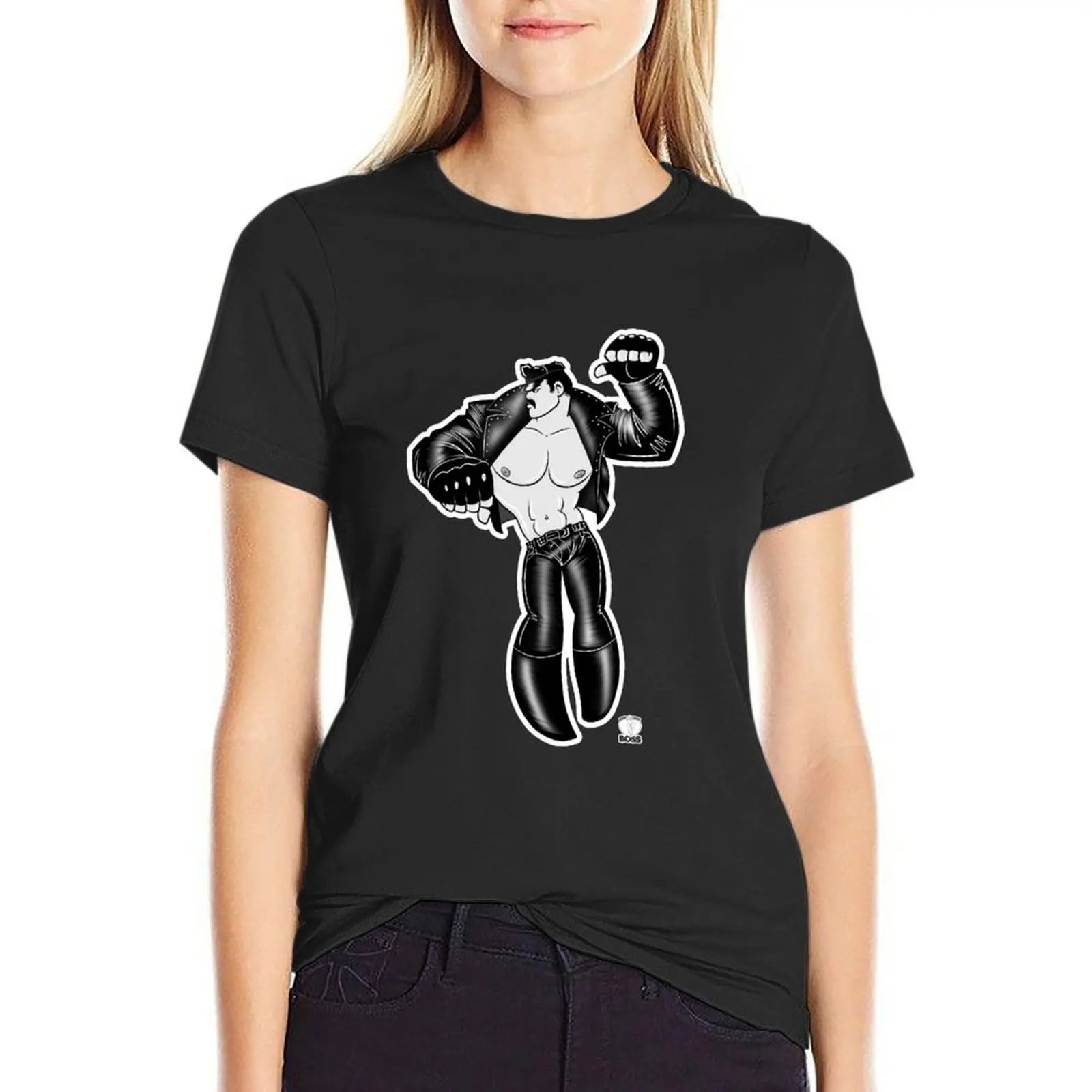 T-shirt en cuir surdimensionné pour femme, chemisier, t-shirt