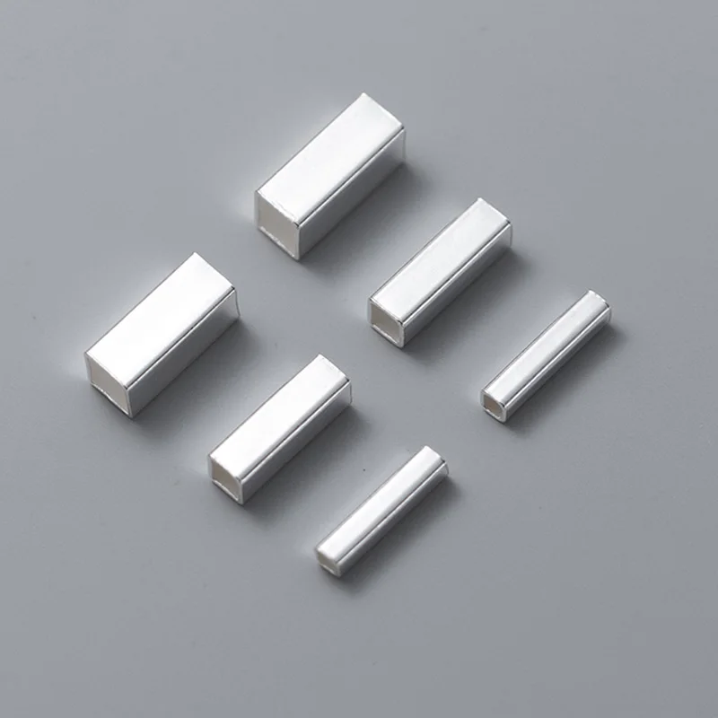 5pcs/Lot 925 Sterling Silver Rectangle Tube Loose Beads Dia 2mm 3mm 4mm Long Square Metal Spacers DIY Jewelry Accessories