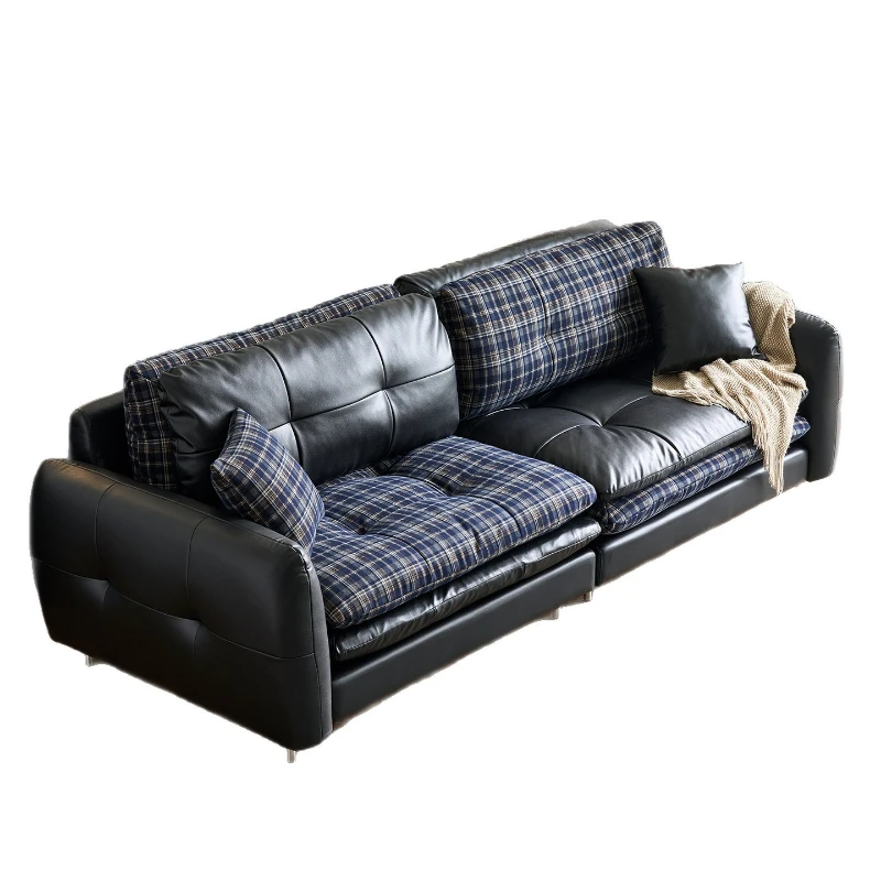 French antique burger sofa leather sofa small apartment living room two sides switching fabric sofa