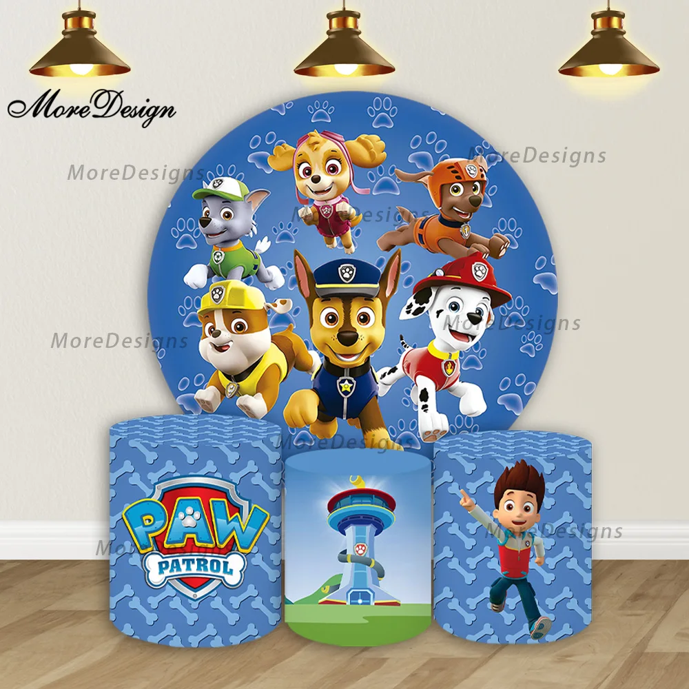

Dogs Paw Patrol Round Photo Backdrop Baby Shower Cylinder Covers Kids Birthday Party Photography Background Supplies Prop