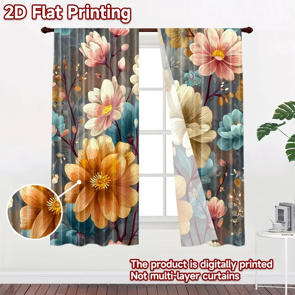 Elegant Floral Botanical Curtains Pair 2pcs Watercolor Peony Design Window Drapes for Living Room Bedroom Home Decor Decoration