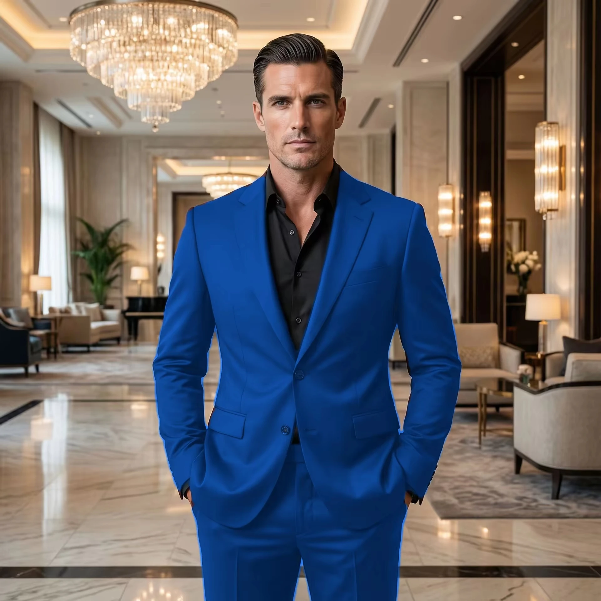 

Мужской костюм Slim Fit для выпускного вечера, выступлений на сцене, свадьбы, торжеств, 2-х предметный, смокинг для жениха, модный пиджак с брюками