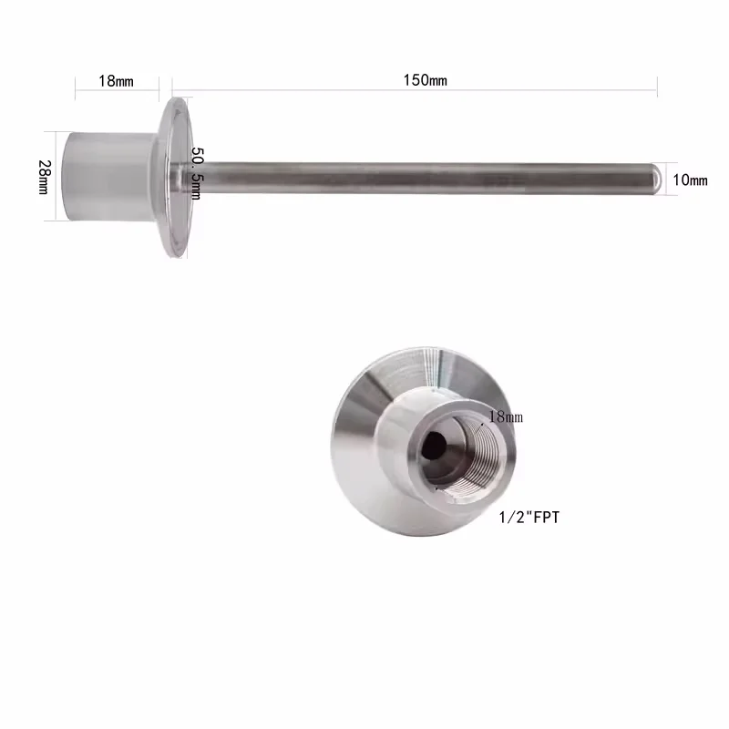 

304 Stainless Steel 1.5" NPT 1/2" Thread TC Sanitary Food-Grade Pipe Clamp Electric Heating Sleeve Temperature Sensor