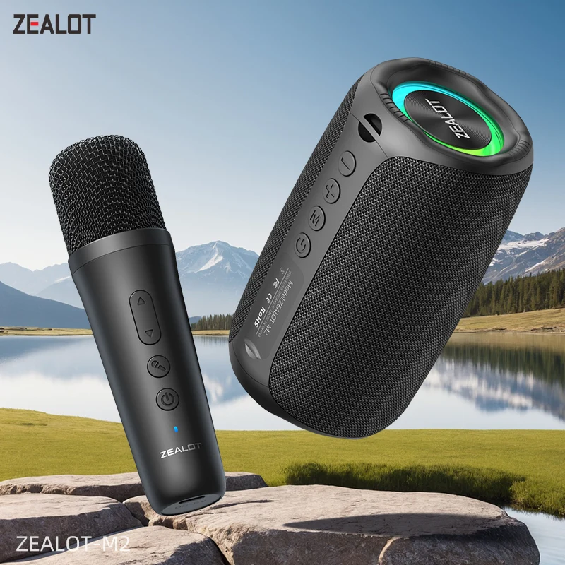 ZEALOT-M2m Karaoke Machine Portable bluetooth speaker with 1-2 Wireless Microphone IPX5 Waterproof 360° Wireless Speaker For Cam