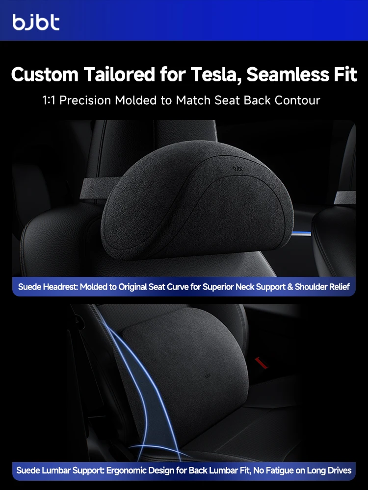 

BJBT For Tesla Model 3 Y Seat Headrest Travel Rest Suede Neck Pillow Cushion Lumbar Memory Foam Pillows Car Accessories