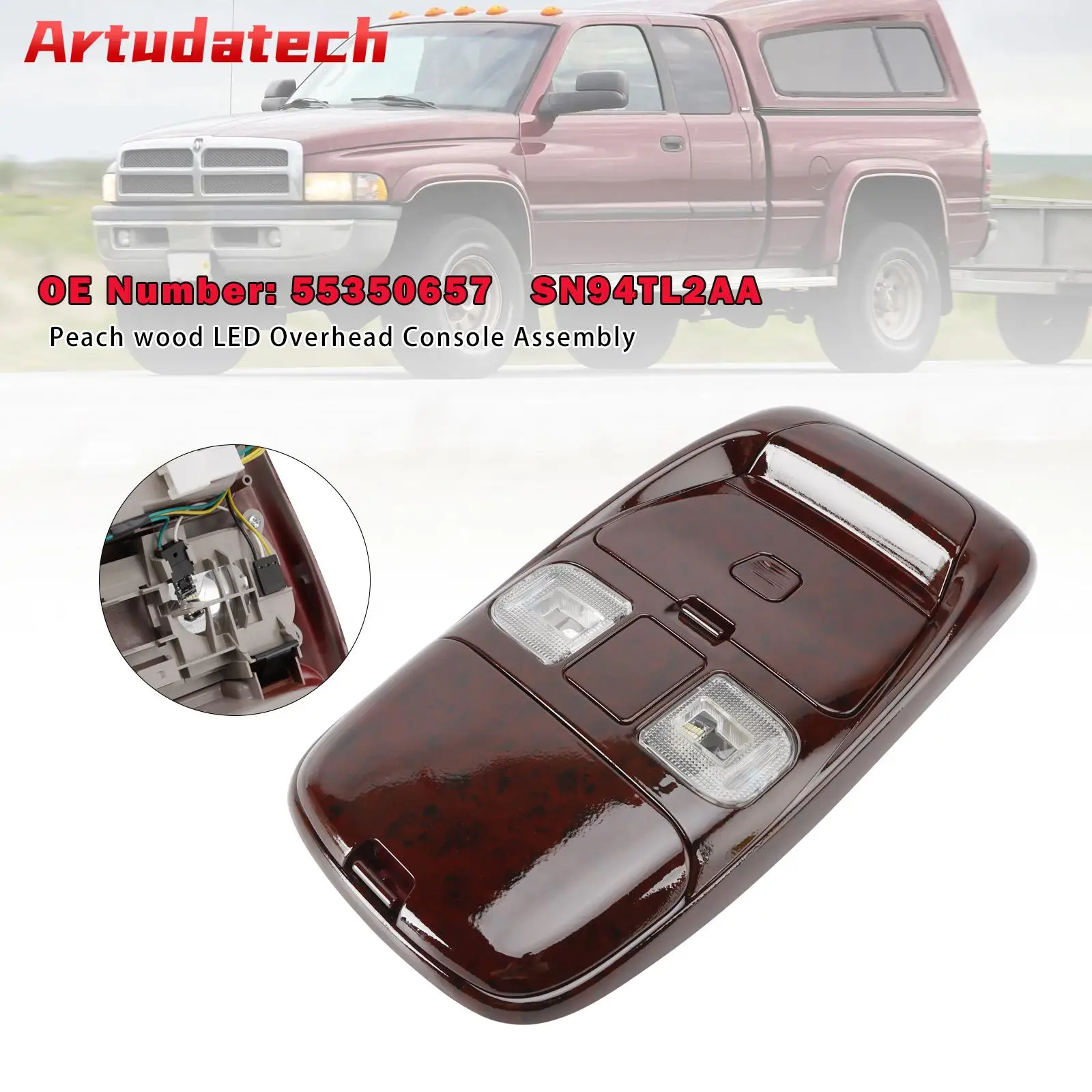 

Передняя светодиодная верхняя консоль Artudatech из персикового дерева для Dodge Ram 1500 2500 3500 98-02