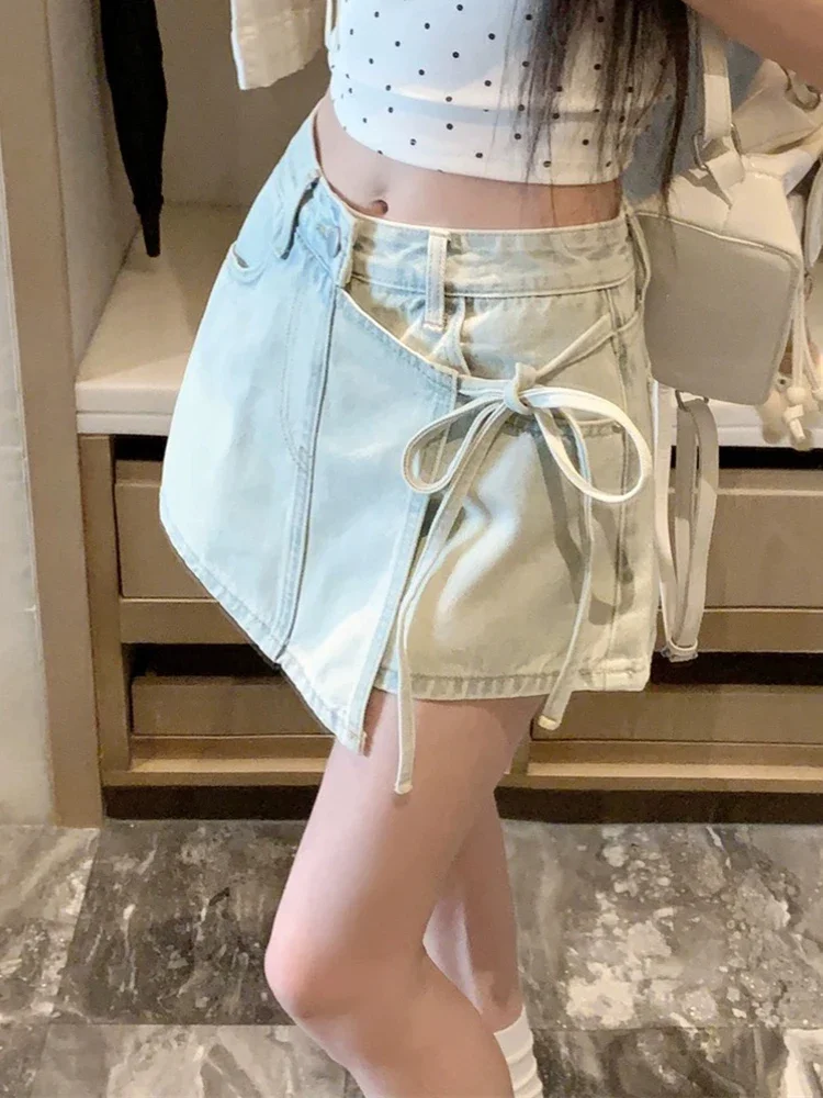 Summer Chic Fake Two Piece Classic Washed Shorts for Women New Basic High Waist Fashion Simple Casual Vintage S-XL Female Shorts