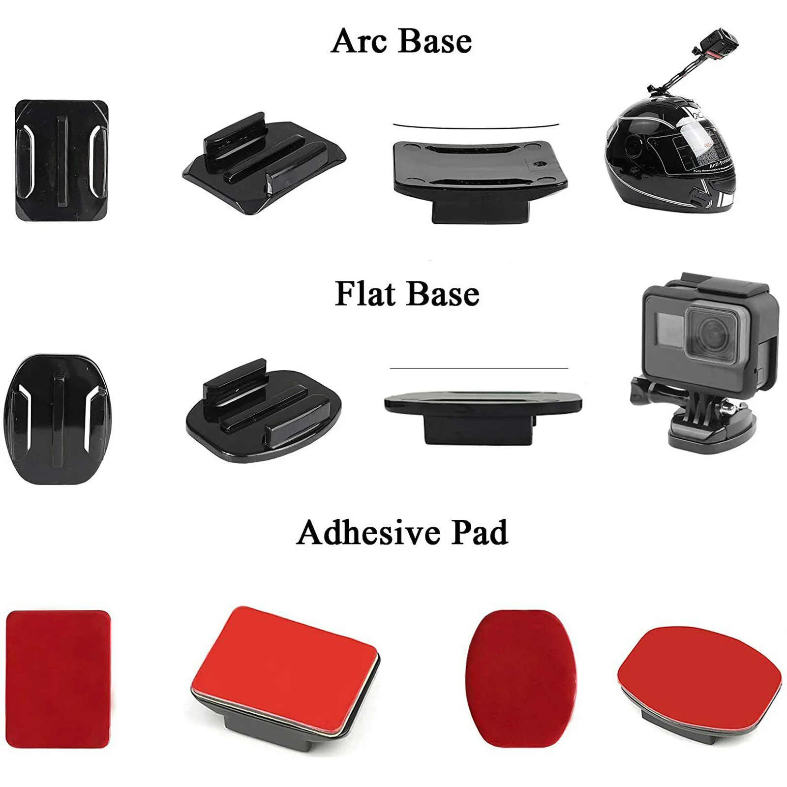 Adesivo Tripé Adaptador Kit de Montagem, Capacete Base, GoPro, Insta360, DJI, AKASO, SJCAM