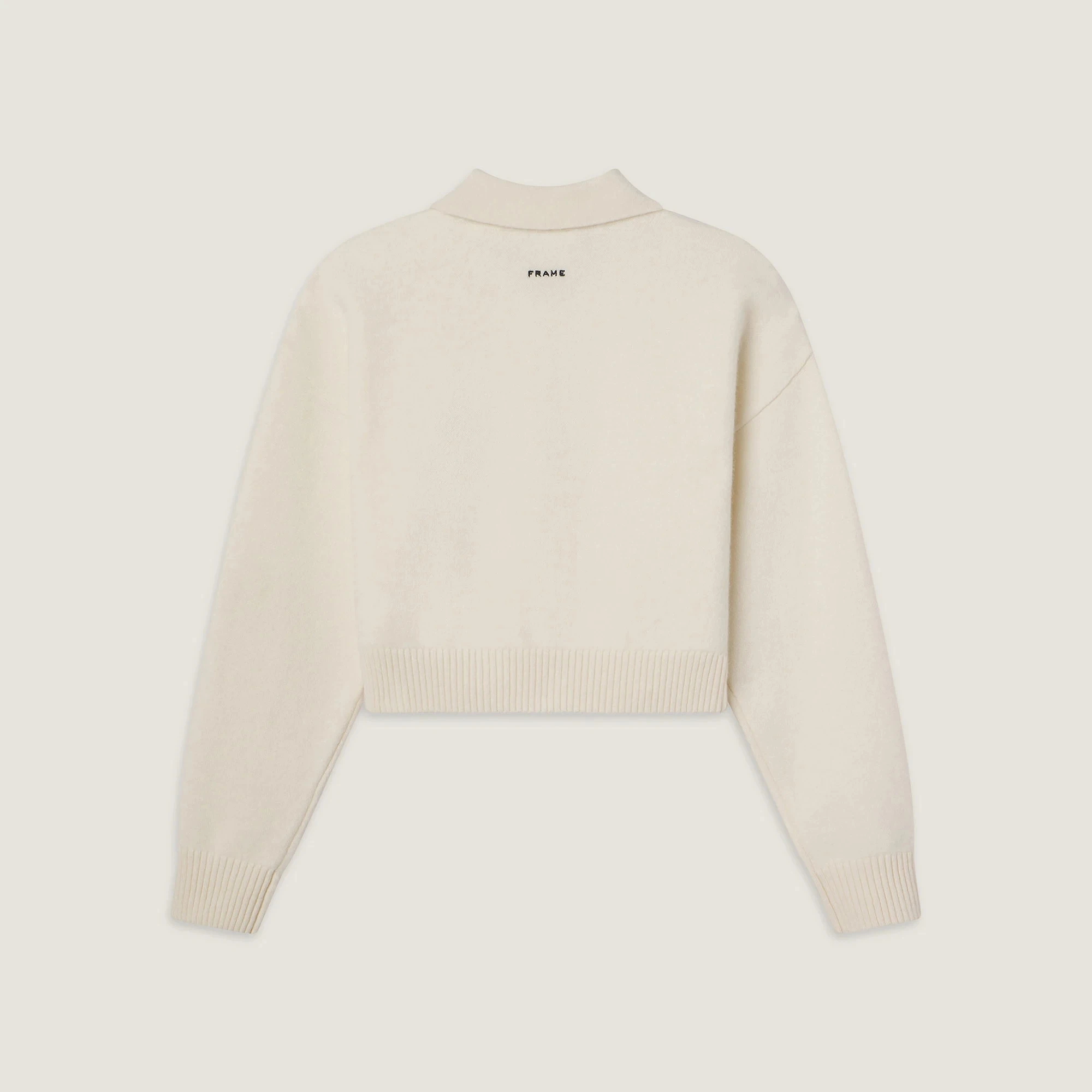 Ritz Paris Embroidery Beige Long Sleeved Knitted Short Sweater For Woman Knitwear Popular Pullover Lady Polo Collar Clothes