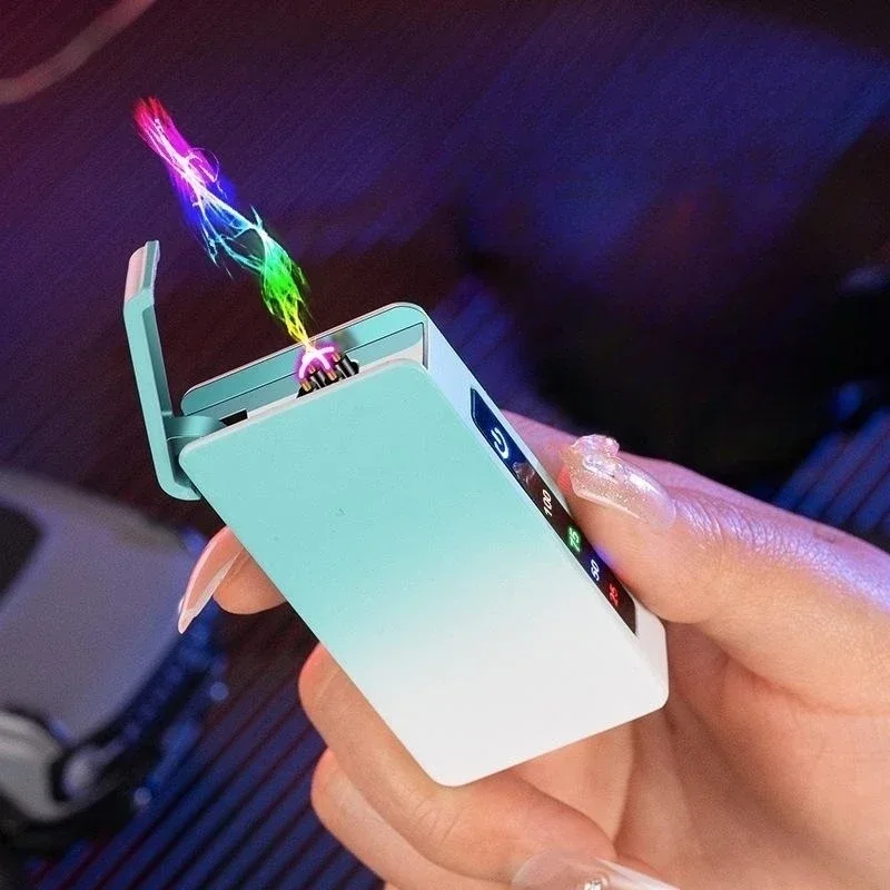 Dual Arc USB Charging Windproof Pulse Plasma Metal Lighter Flameless Windproof Flameless Electric Touch Induction Lighter Gifts