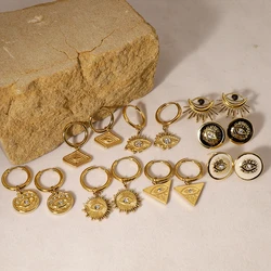 WILD & FREE Stainless Steel Gold Plated Evil Eyes Drop Earrings Trendy Charm Vintage Waterproof Jewelry for Women