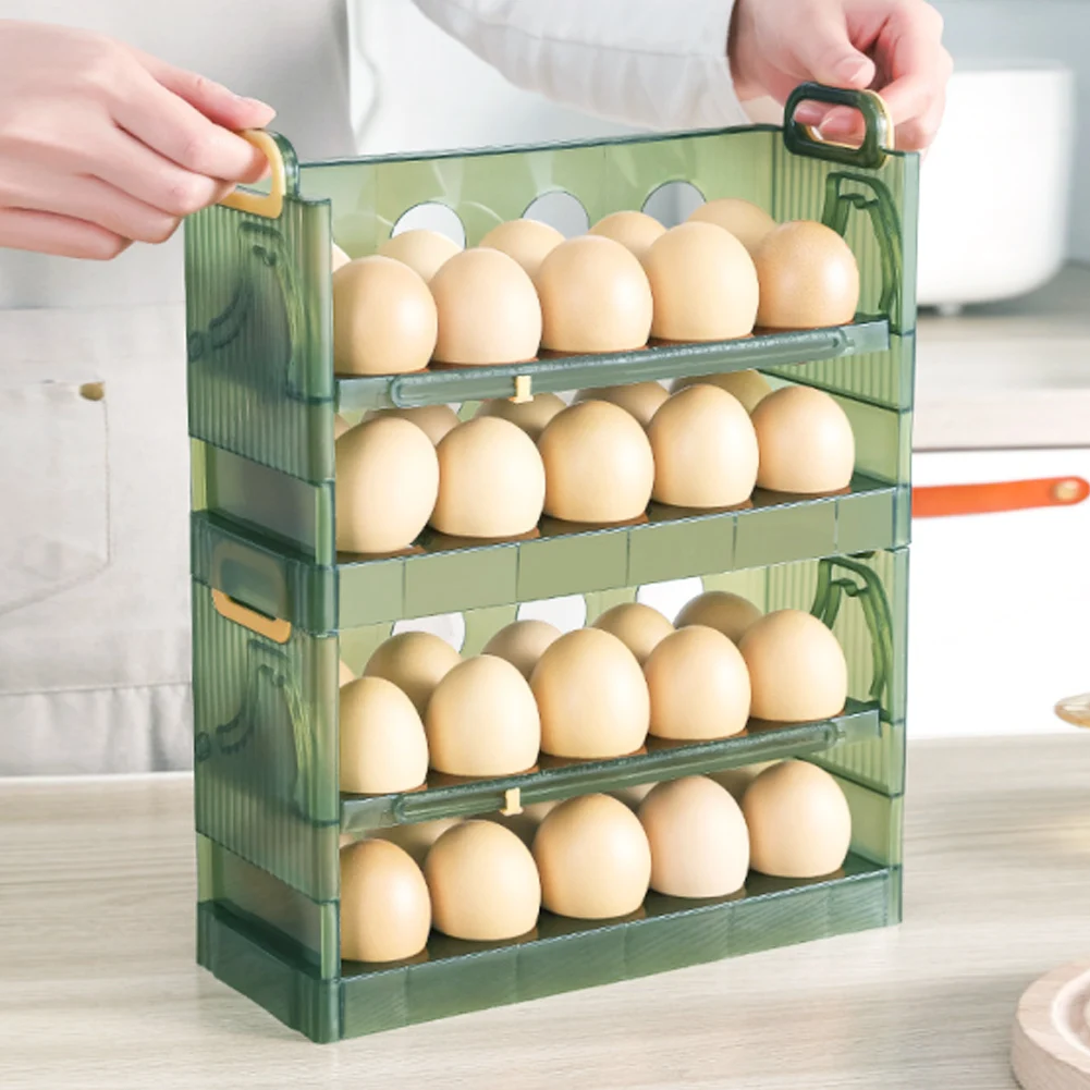 Egg Holder for Refrigerator 3 Tier Egg Storage Container Foldable Tray Large Capacity Egg Container Acrylic Egg Organizer