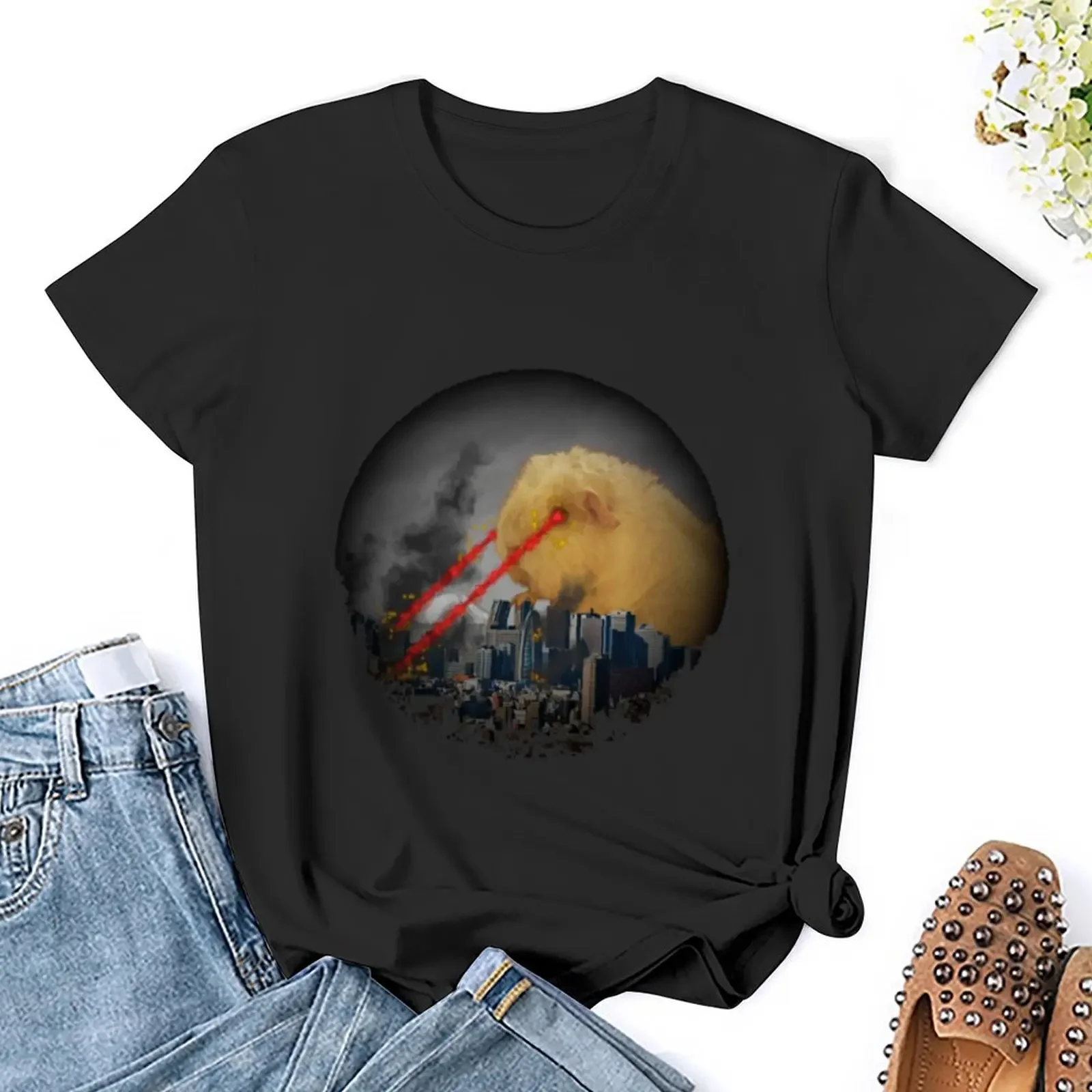 Guinea Pig Attacking Tokyo with Laser Eyes REDUX T-Shirt hippie clothes cute tops kawaii clothes korean Women's clothes