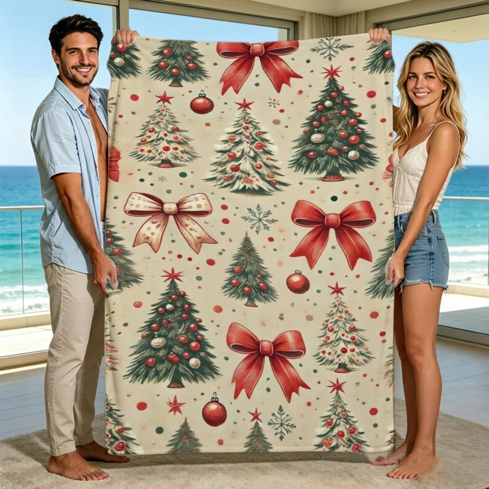 2d Printed Vintage Christmas Collage Postcard Pattern Throw Blanket For Holiday Party Gift Living Room Decor