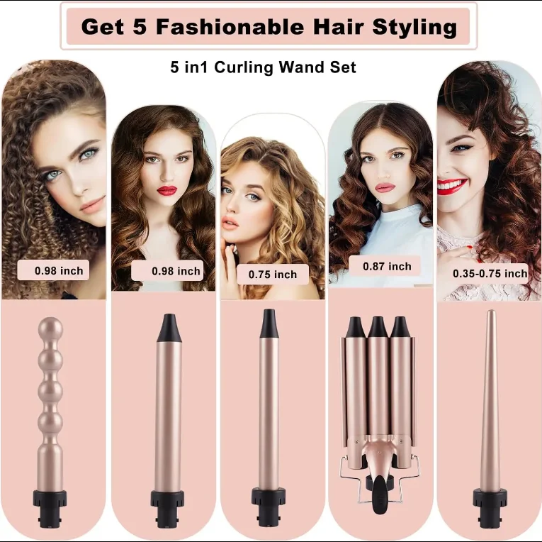 5 in 1 Curling Iron Full Set PTC Fast Heat up Hair Curler With Interchangeable Barrel for Beauty Salon Professional Hair Styler