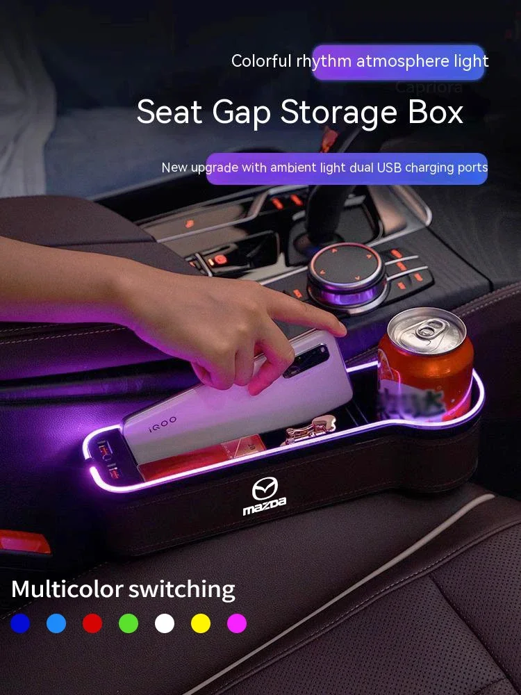 

For Mazda 2 3 5 6 Axela Atenza CX30 CX5 CX8 CX9 MX5 Car Sewn Seat Gap Crevice Slot Storage Box With Atmosphere lamp USB Charging