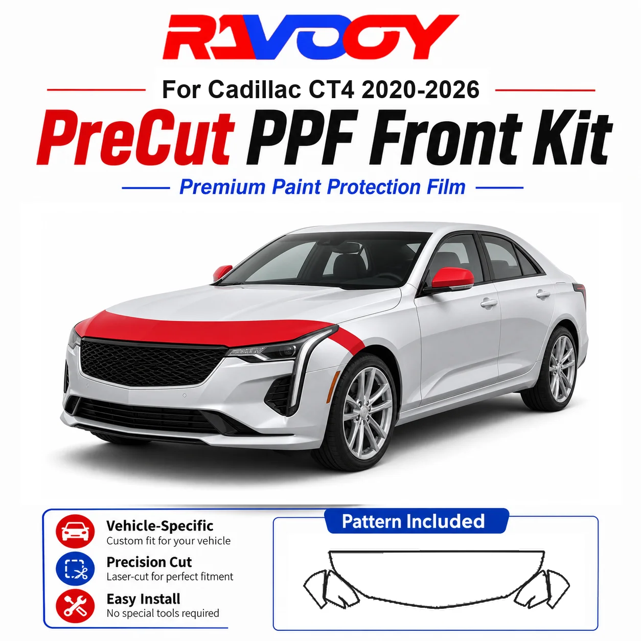 

8.5mil TPU Precut PPF Kit For Cadillac CT4 2020-2026 - Hood, Fenders & Mirror Set - Self-Healing Clear Bra Film