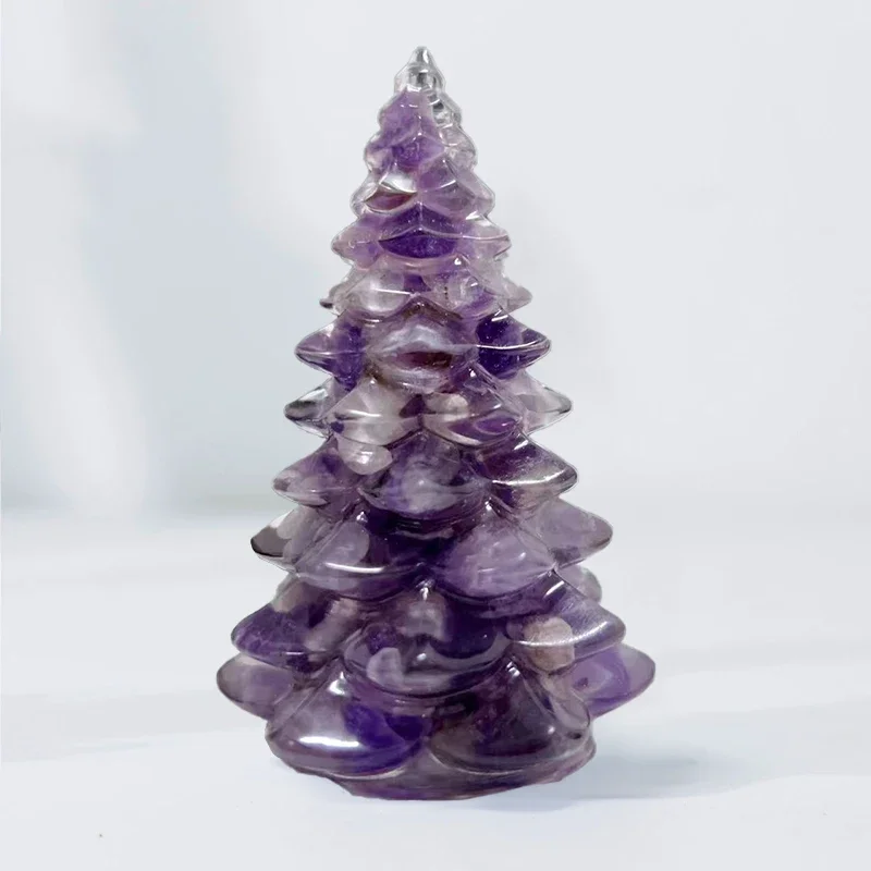 

1PC Crystal Resin Christmas Tree Handmade Ornament Natural Stone Amethyst Fengshui Sculpture Lucky Christmas Trees Home Decor