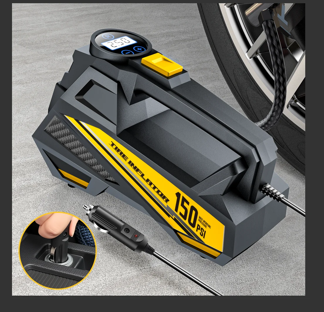 CARSUN 12V Air Compressor Tire Inflator 150PSI Corded Portable Electric Pump Fast Inflation CE LED for Car Moto Bicycle Balls