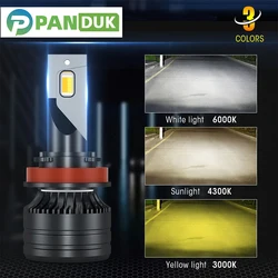 PANDUK  Dual-color H4 Led 5200000LM Car Headlight Tri-color H7 H11 H8 9005 HB3 9006 H3 Led Bulb 6000K 3000K 4300K Fog Lamp 12V