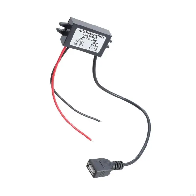 E1PF DC12V 24V Steps Down To 5V 3A USB Power Converter USB Car Compatible for Electronics Charging Needs 13cm Input