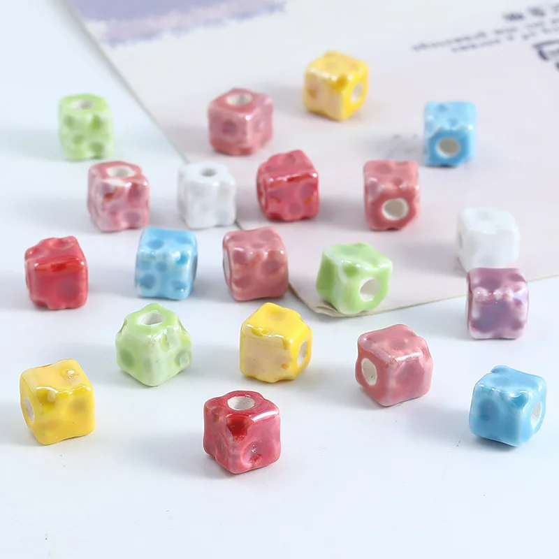 10PCS Colored Cheese Shaped Ceramics Beads For Jewelry Making Interval Beads Necklace Bracelet Craft DIY Supplies