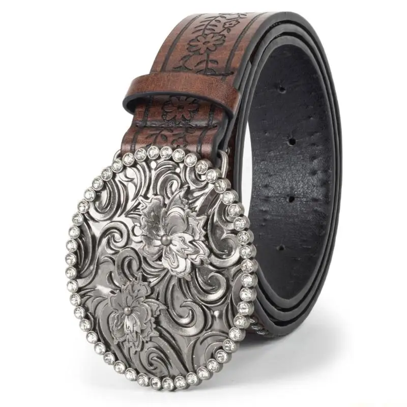 

31BF богемный ремень из искусственной кожи со стразами, декор с пряжками, поясной ремень, модный аксессуар унисекс, пояс для