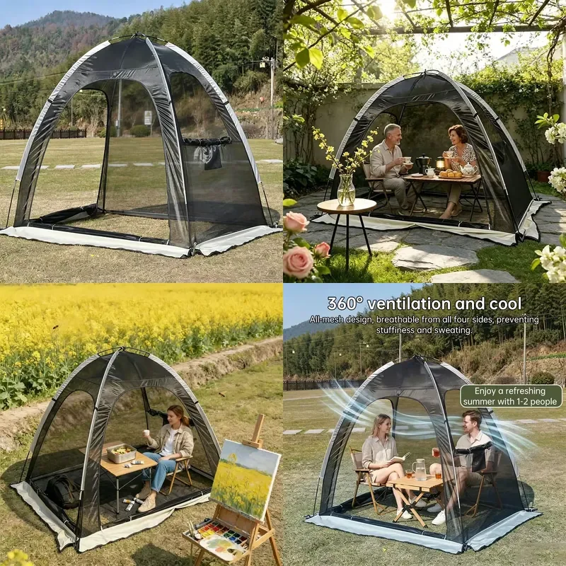 Outdoor Sunshade Shelter Tent Camping Mosquito Net Beach Picnic Canopy 1-3 Person Garden Relaxation Tent