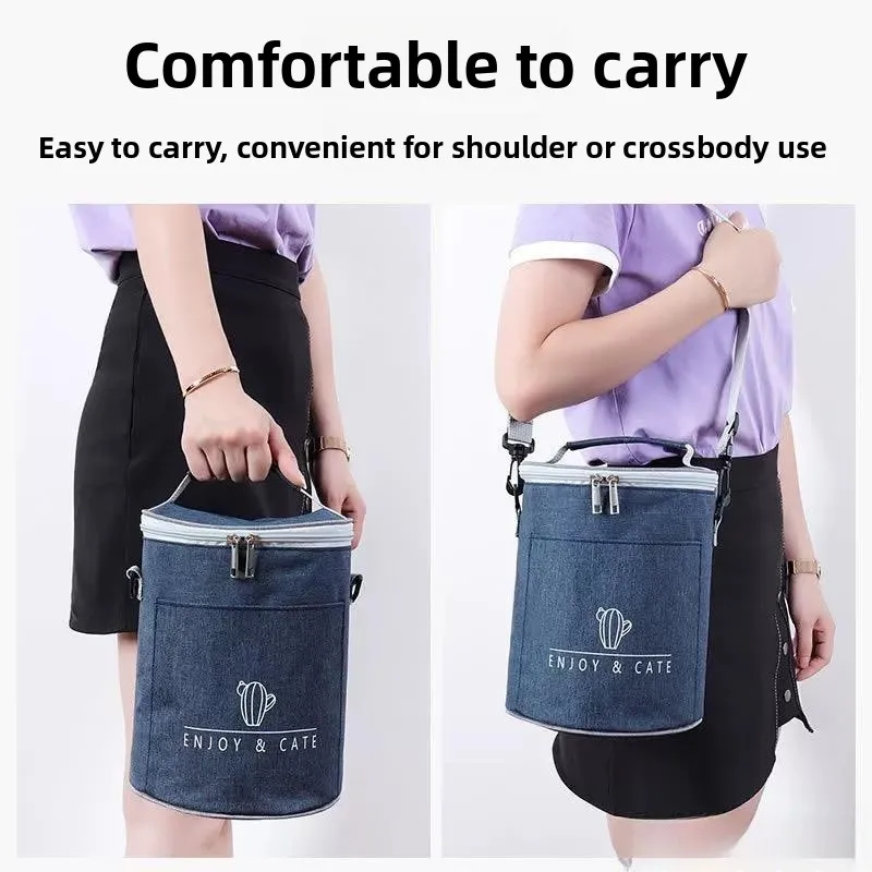 

Thiened Aluminum Foil Insulated Lunch Box Bag round Food Container Handheld Heat Preservation Buet Long Lasting Insulation