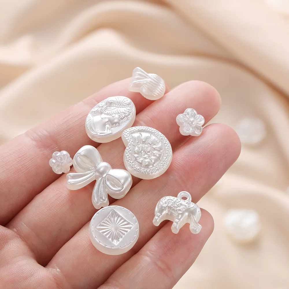 30Pcs Hot Selling Abs Imitation Pearl Baroque Style Flower Cactus Bow Cream Glue DIY Handmade Bead Earring Accessories Wholesale