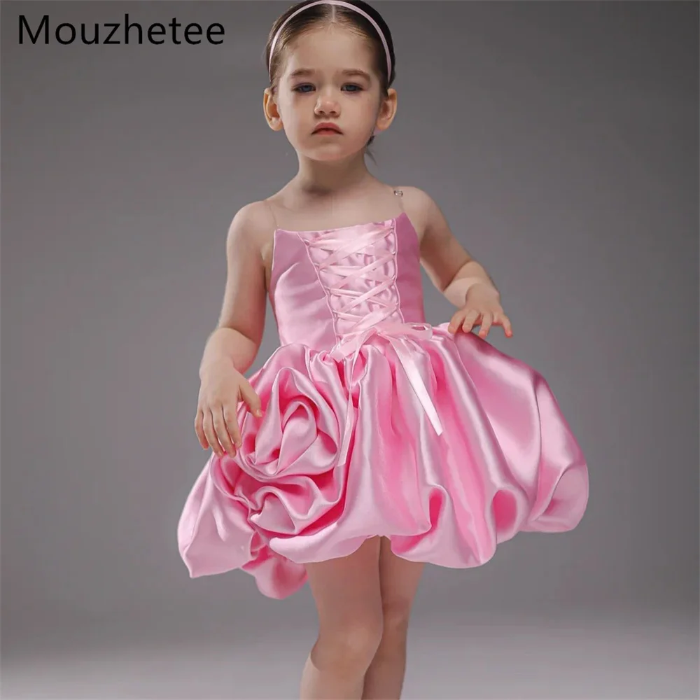 

Mouzhetee A-Line Strapless Sleeveless Flowers Girl Dresses Wedding Party Dress for Kids Flowers Girls Prom Gowns Customized 2026