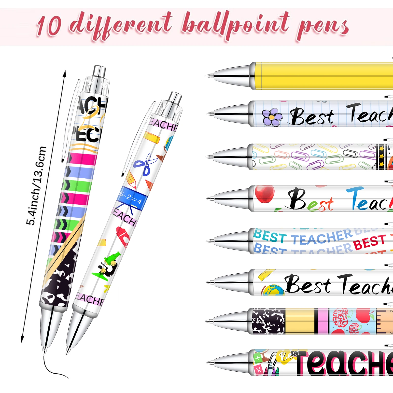 10/20/30 pcs Creative Teacher Theme Pens, Retractable, Personalized Creative, Teacher Ink Pens, Teacher Appreciation Gift