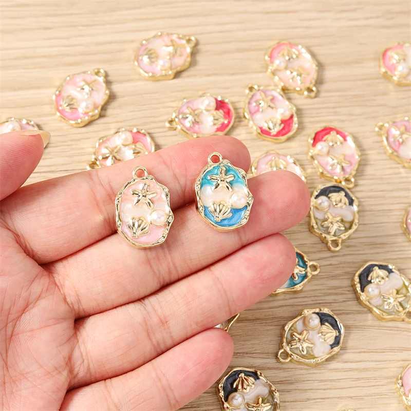 10 Stück 15x21mm Niedliche Emaille-Seestern-Muschel-Anhänger für die Herstellung von Halsketten, Ohrringen, Armbändern, DIY-Bastelarbeiten, Schmuckzubehör – Detail 3