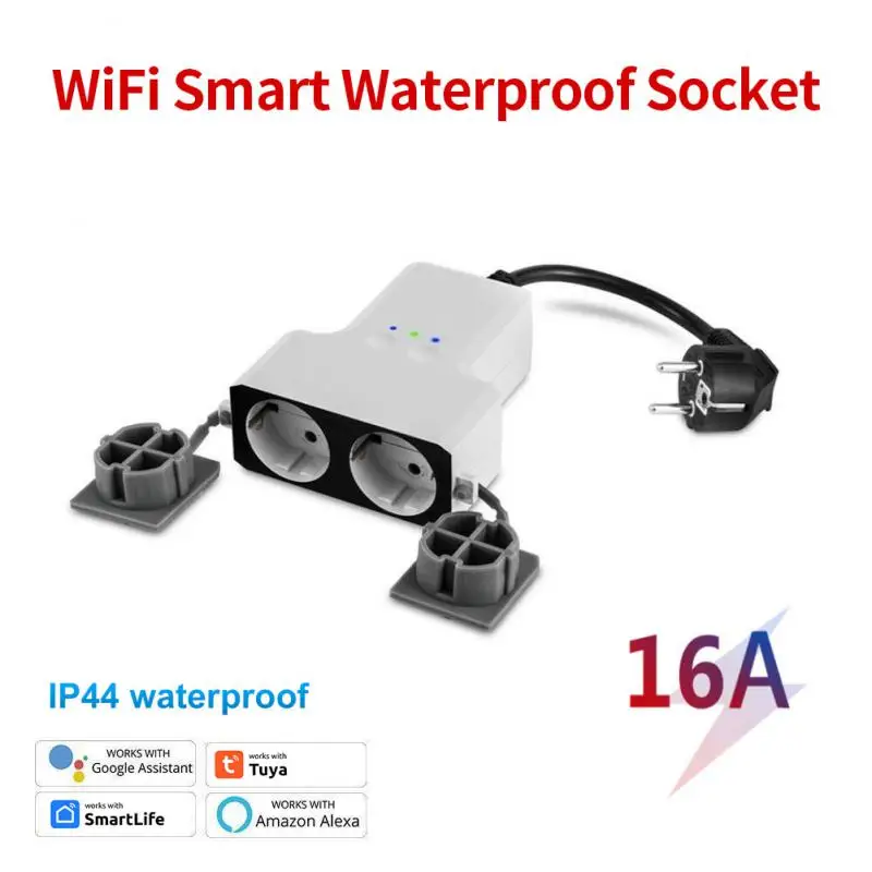 Tuya Smart Wifi Waterproof Socket IP44 Outdoor Dual Plug 16A Wireless Outlets Smart Life App Works with Alexa Home