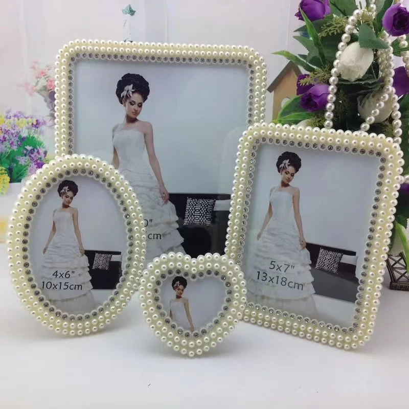 7-Inch Rectangular Pearl Photo Frame European Style Wedding Veil Design Creative Ornament Ideal Mother's Day Gift