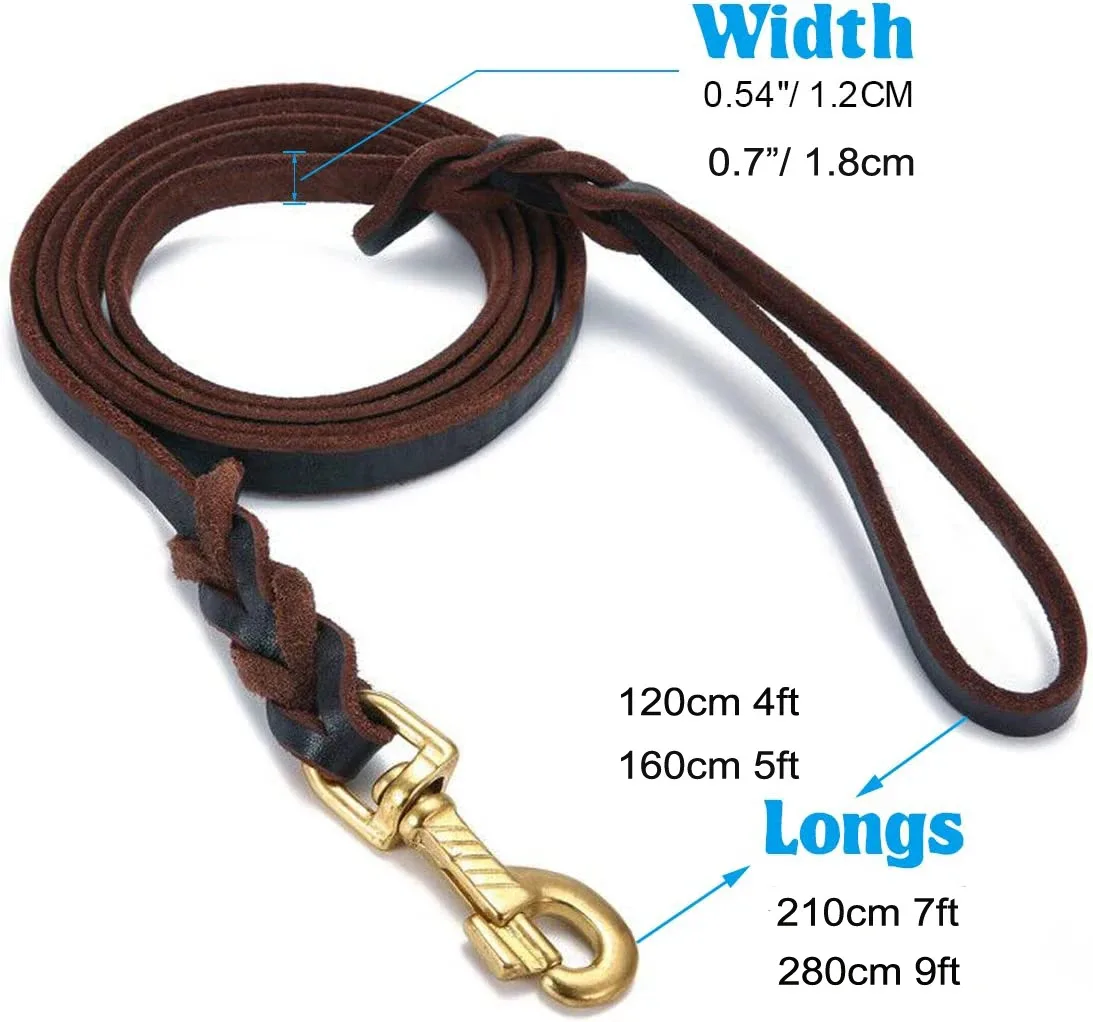 Genuine Leather Dog Leash Dogs Long Leashes Braided Pet Walking Training Leads Brown Black Colors For Medium Large Pet