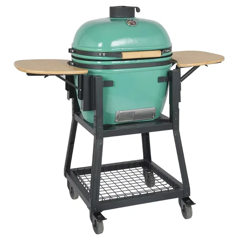 Oval Ceramic Bbq Trolley Restaurant Outdoor Kitchen Green Egg Smoker Charcoal Bbq Grill