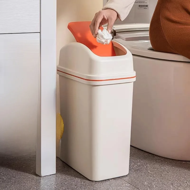Large Capacity Kitchen Bathroom Trash Can 2023 New Model Home Use with Lid Flip Cover Shake Cover Toilet Paper Basket
