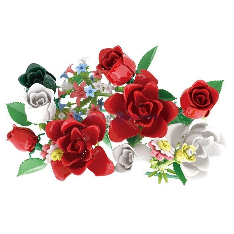 Décennie s de construction de modèles de fleurs colorées, vase poubelle, idées MOC, plante, décoration d'intérieur, briques de collection de plantes, kit de jouets de bricolage, cadeau pour filles, 33801