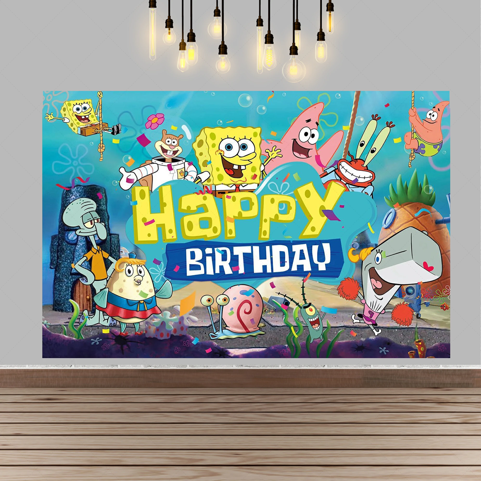 

SpongeBob SquarePants Kids Birthday Party Backdrop Pineapple House Baby Shower Photography Studio Wall Decor Background Banner
