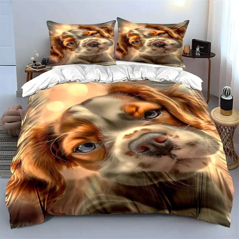 Adorable Puppy Close-Up Pattern Duvet Cover Set Digital Print Colorful Polyester Bedding with Zipper Closur for kids gifts