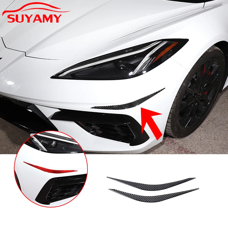 Soft Carbon Fiber Car Front Lip Corner Trim Stickers For 2020-2023 Corvette C8 Stingray Z51 Z06 Auto Interior Accessories