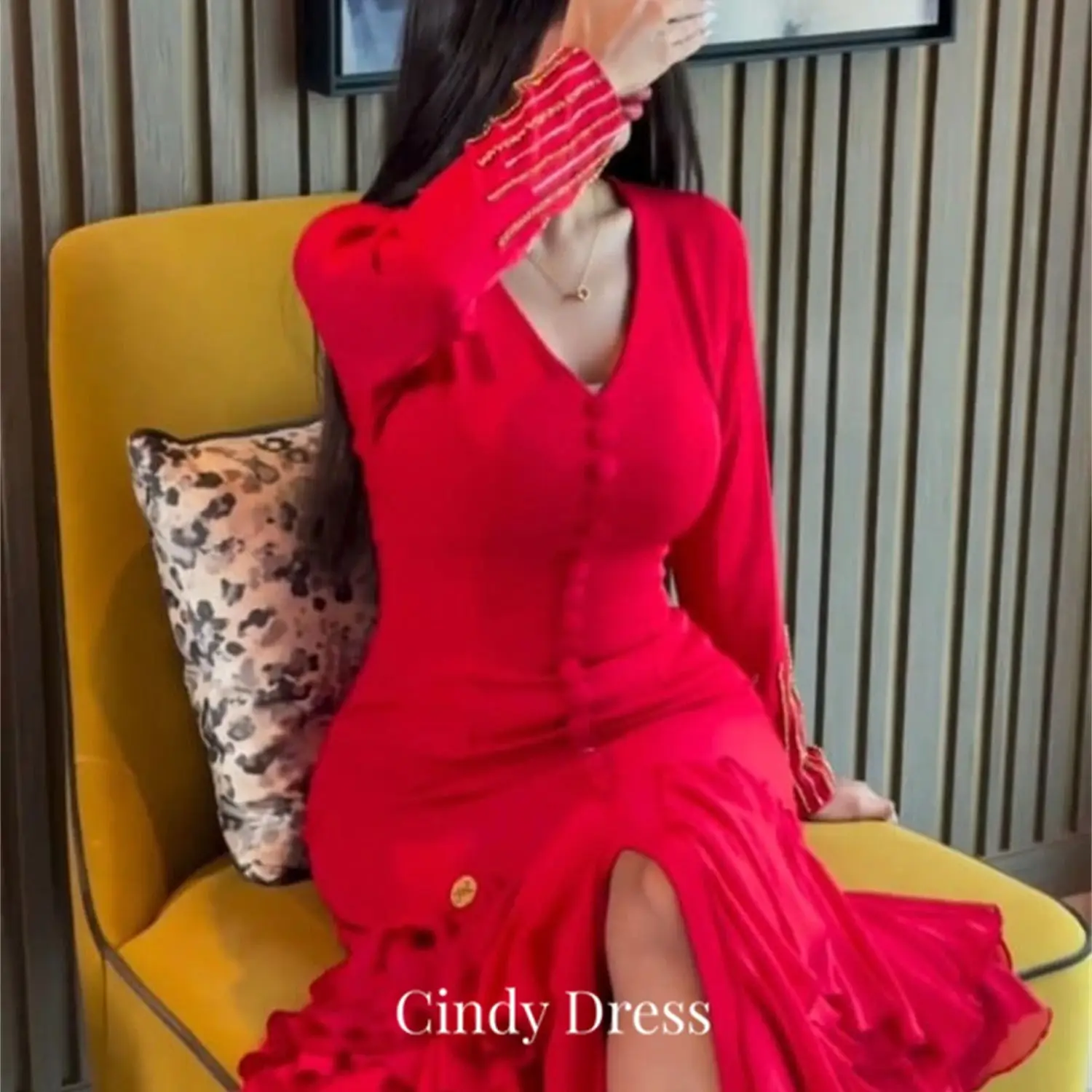 

Cindy Red Long Sleeve Diamond Patch Evening Dresses Luxury 2023 Dress Party Elegant Celebrity Gown Gala Woman Saudi Women Womens