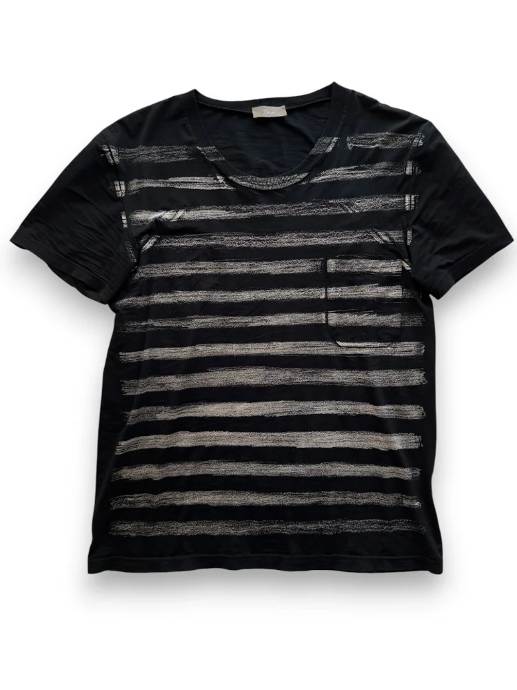 Brush Stroke Stripe Print Pocket T Shirt Men Women Crew Neck Short Sleeve Loose Y2K Grunge Casual Summer Streetwear Basic Tee