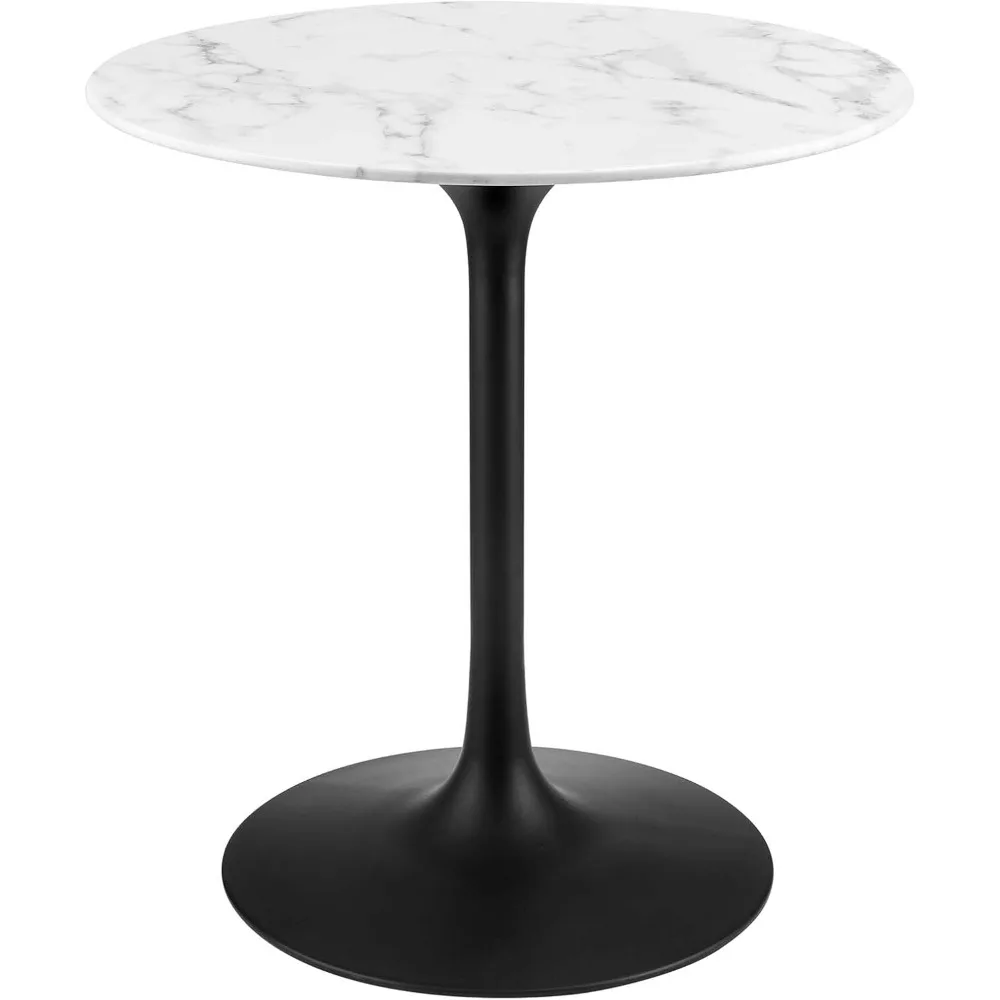 Modern Dining Table Furniture  Mid-Century Modern 36" Round Artificial Marble Dining Table in Black White