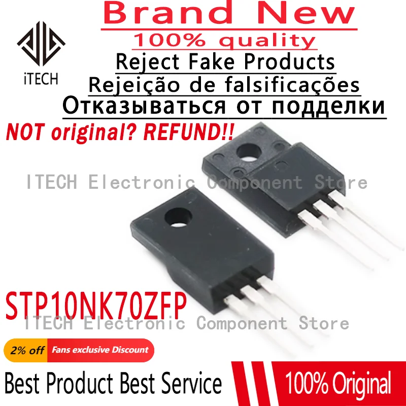 (10-50)pcs/lot Original P10NK70ZFP STP10NK70ZFP N-Channel Power MOSFET 700V/8.6A 850mOhms TO-220F 100%New and Genuine