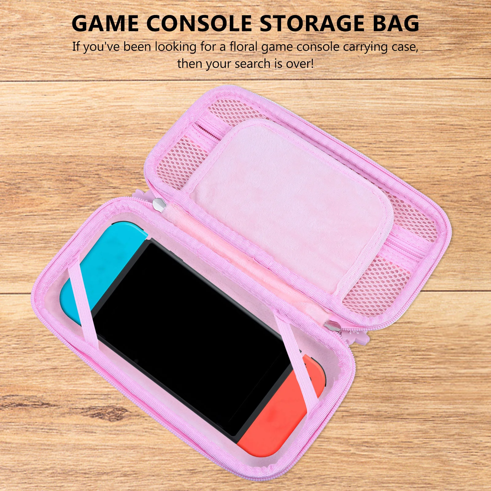 

Floral Switch Storage Bag Waterproof Shockproof Portable Carry Case for Console with Mesh Pocket and Detachable Strap